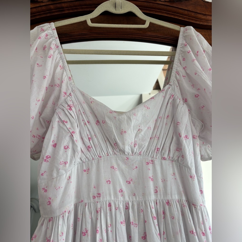 LoveShackFancy White Dress with Pink Floral Pattern